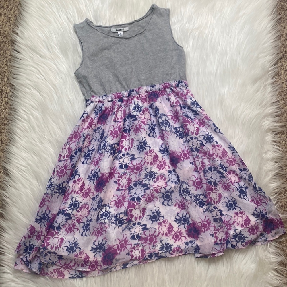 DKNY Kids Dress Gray Top/Flowered Skirt, XL